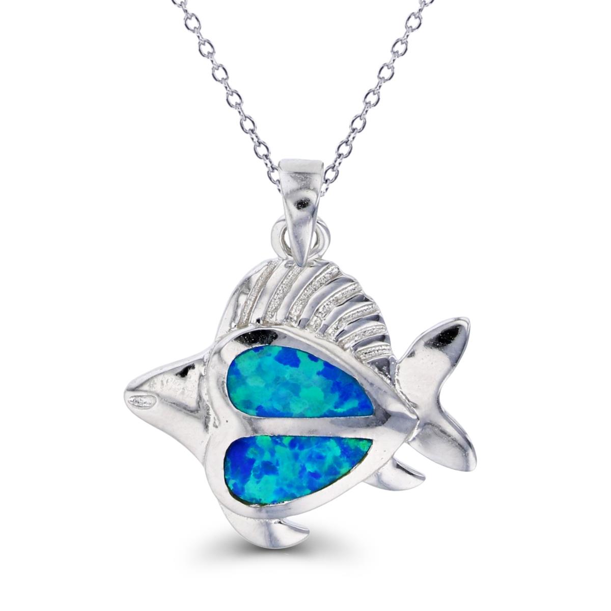 Sterling Silver Rhodium Created Opal Fish 16