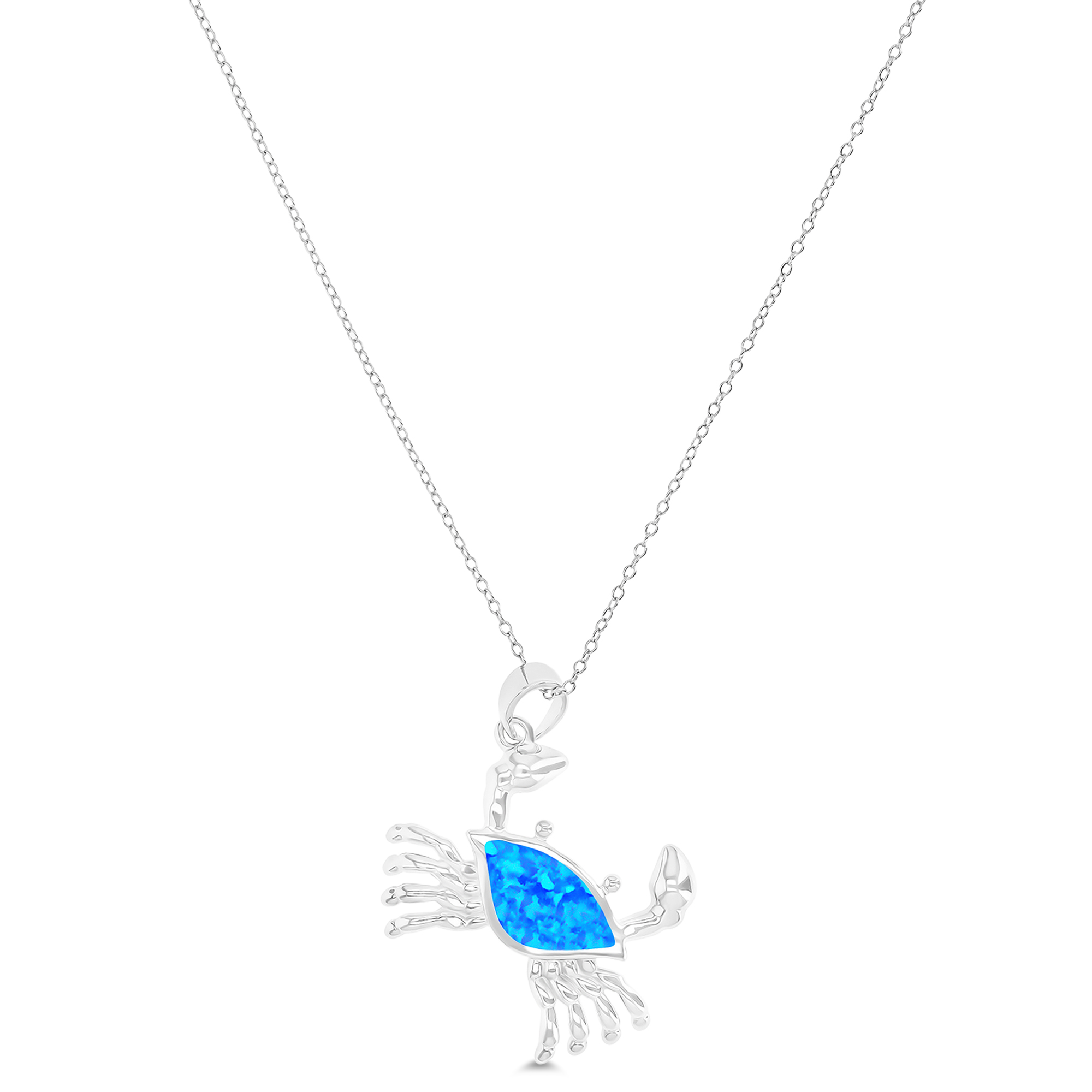 Sterling Silver Rhodium Created Opal Crab 16
