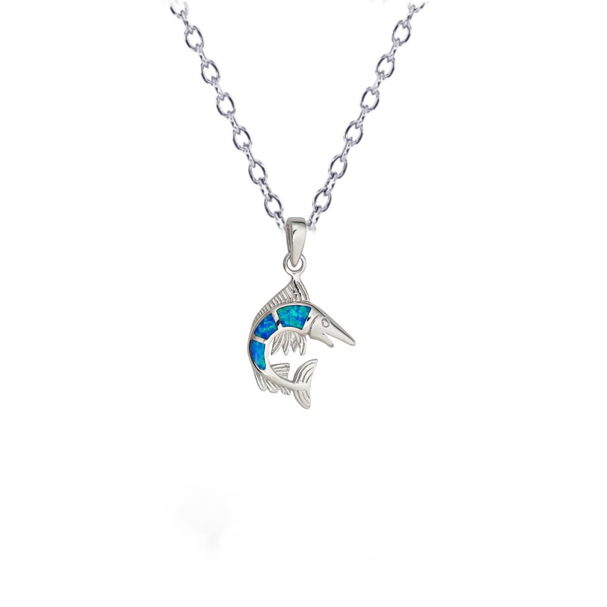 Sterling Silver Rhodium Created Opal Swordfish 16