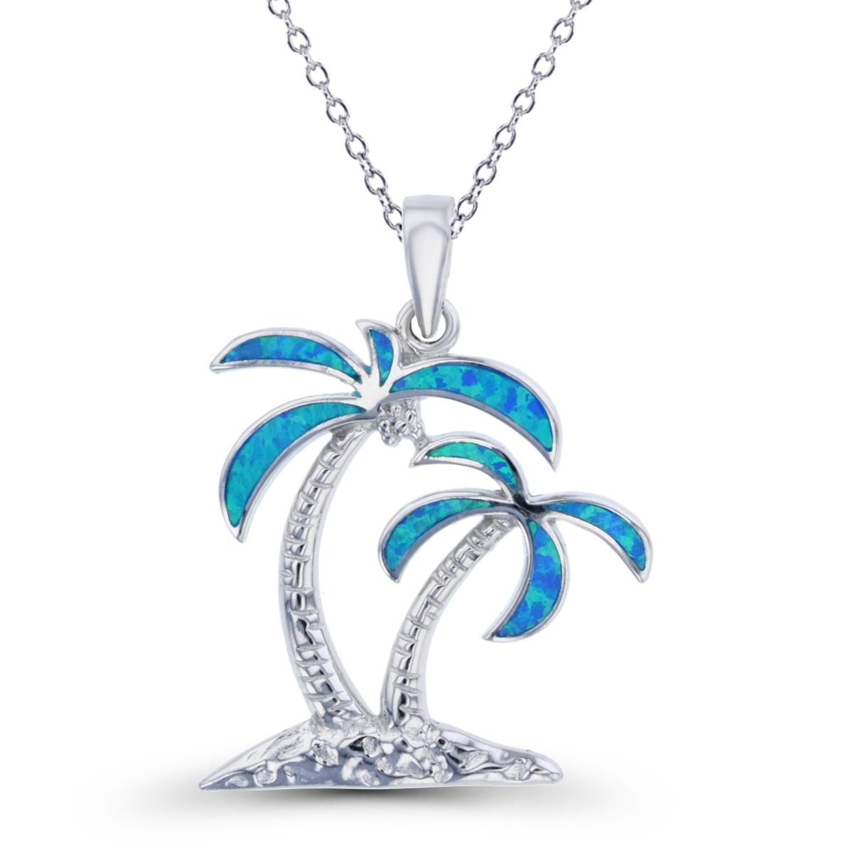 Sterling Silver Rhodium Created Opal Palm Tree 16