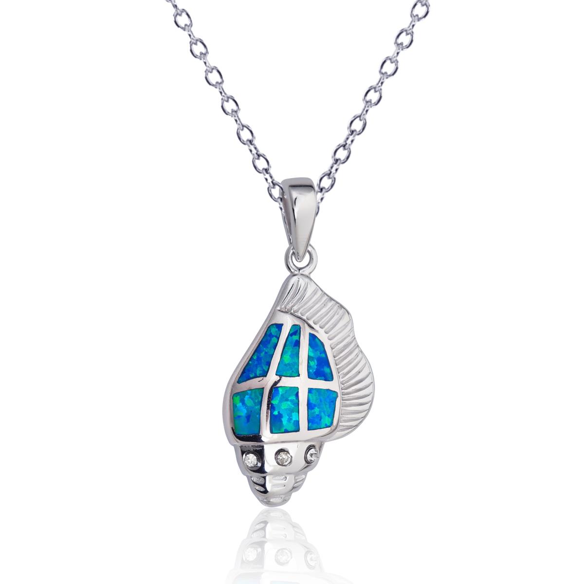 Sterling Silver Rhodium Created Opal Shell 16
