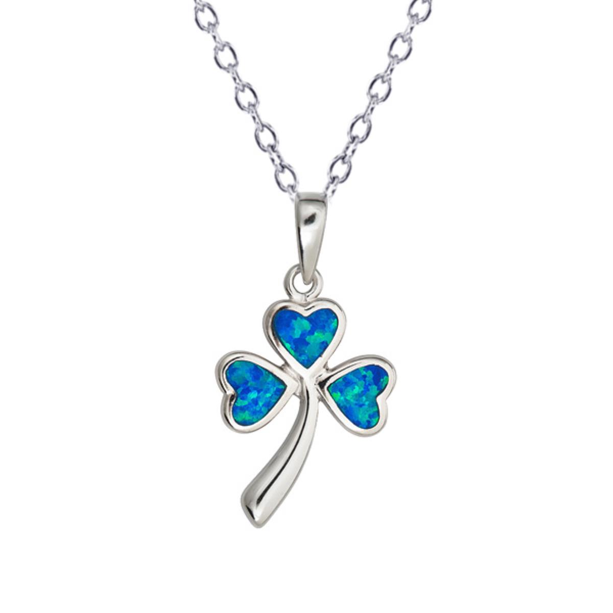 Sterling Silver Rhodium Created Opal Clover 16