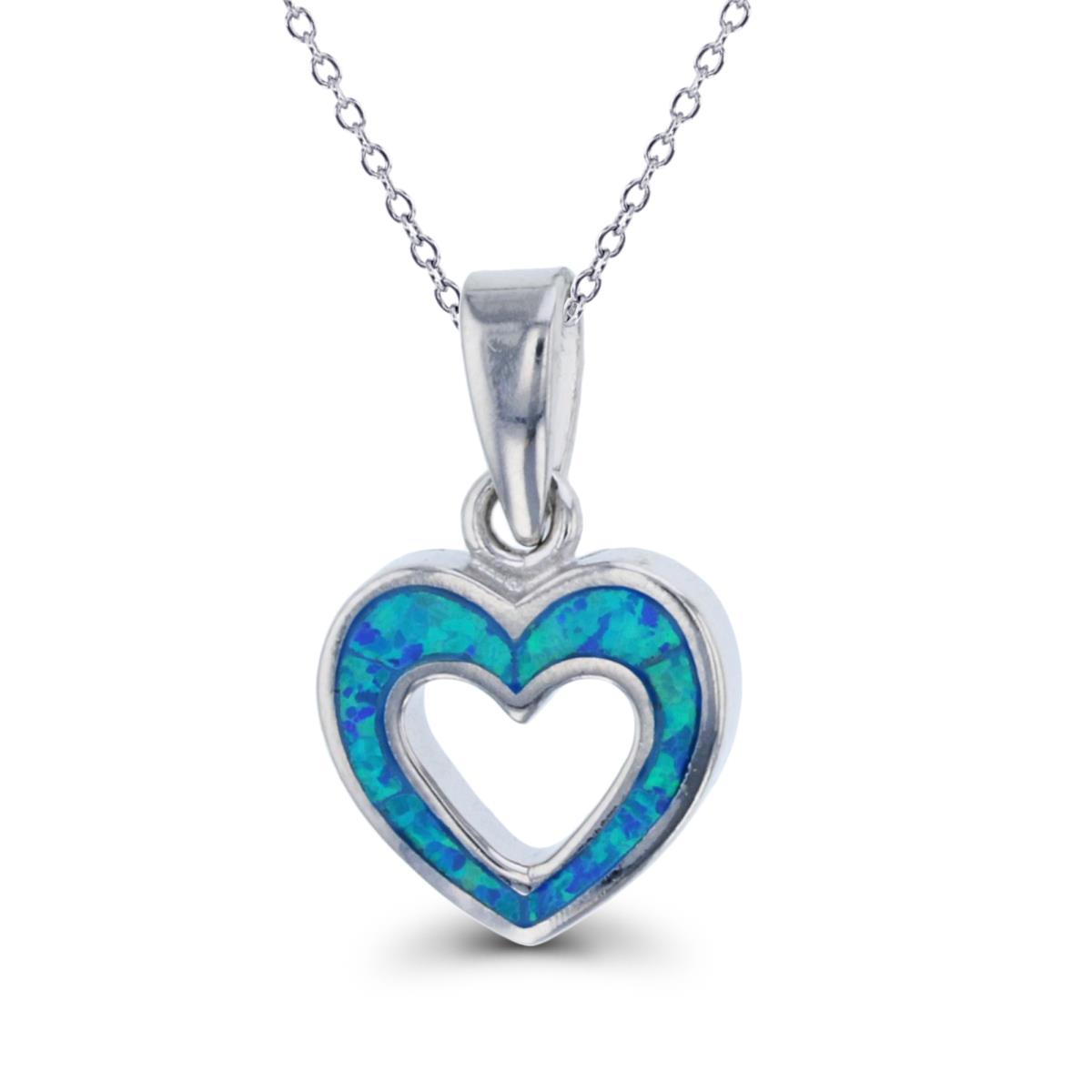 Sterling Silver Rhodium Created Opal Heart Pendant 16