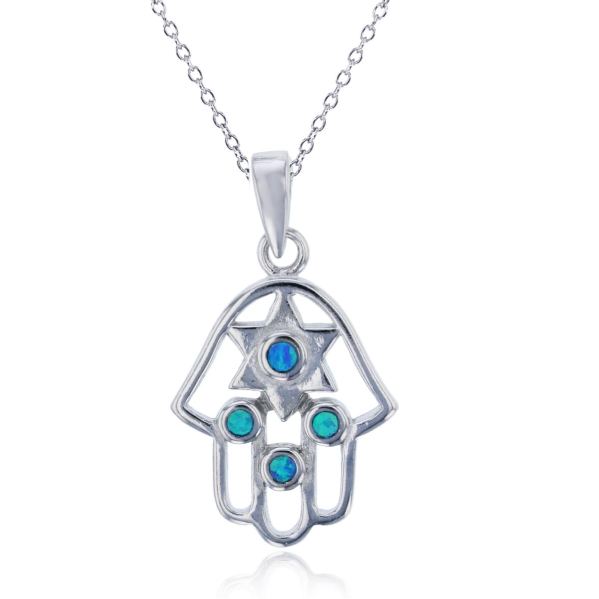 Sterling Silver Rhodium Created Opal Hamsa 16
