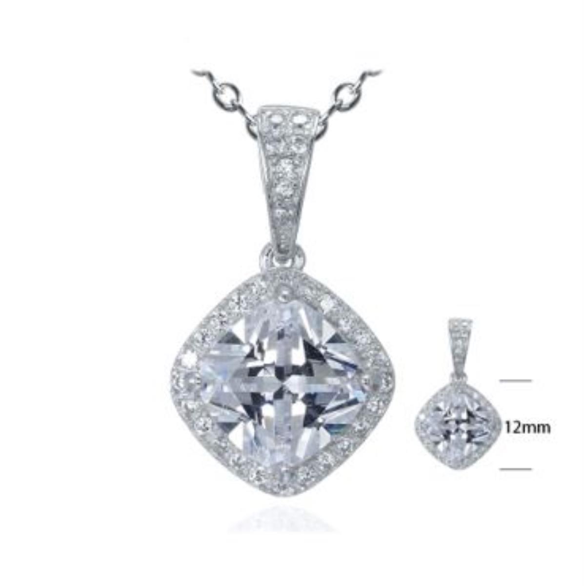 Platinum Plated Brass Cushion Cut Halo Pendant