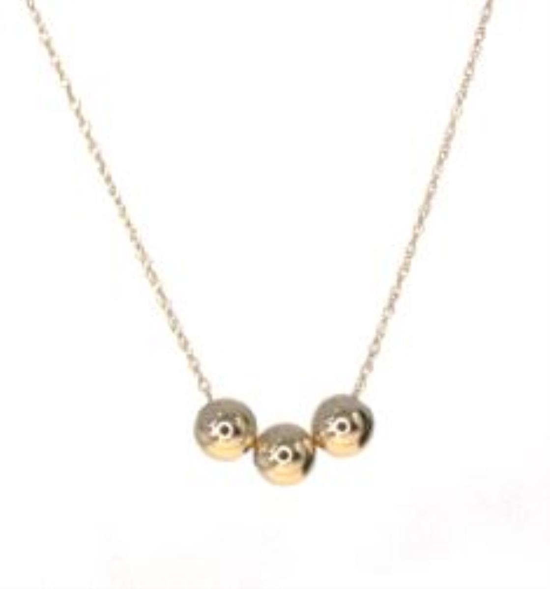 10K Yellow Gold 3.00mm Three Polished Bead Ball 18" Necklace
