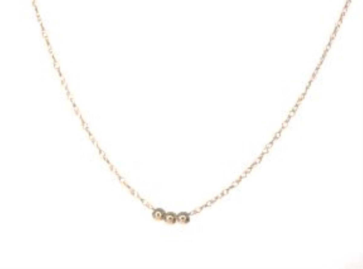 10K Yellow Gold 2.00mm Three Polished Bead Ball 18" Necklace