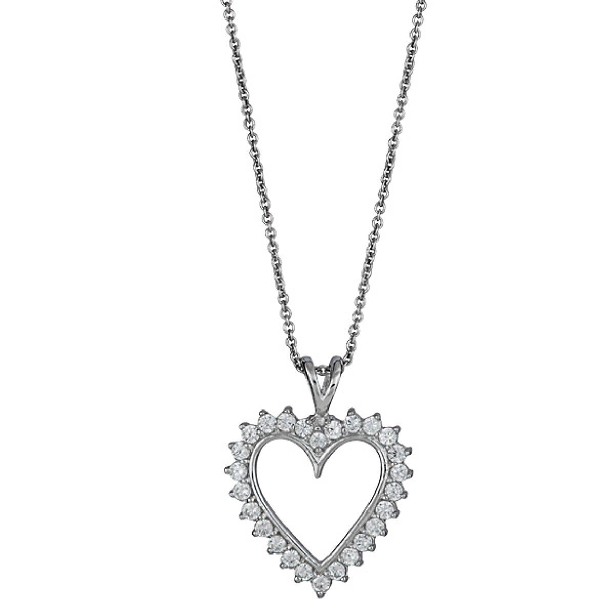 Platinum Plated Brass Pave Heart Necklace