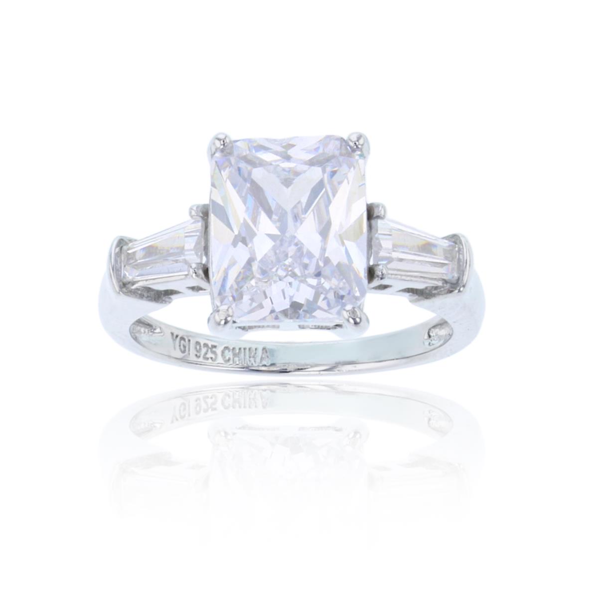 Sterling Silver Rhodium 10.00mm Radiant Cut Classic Engagement Ring