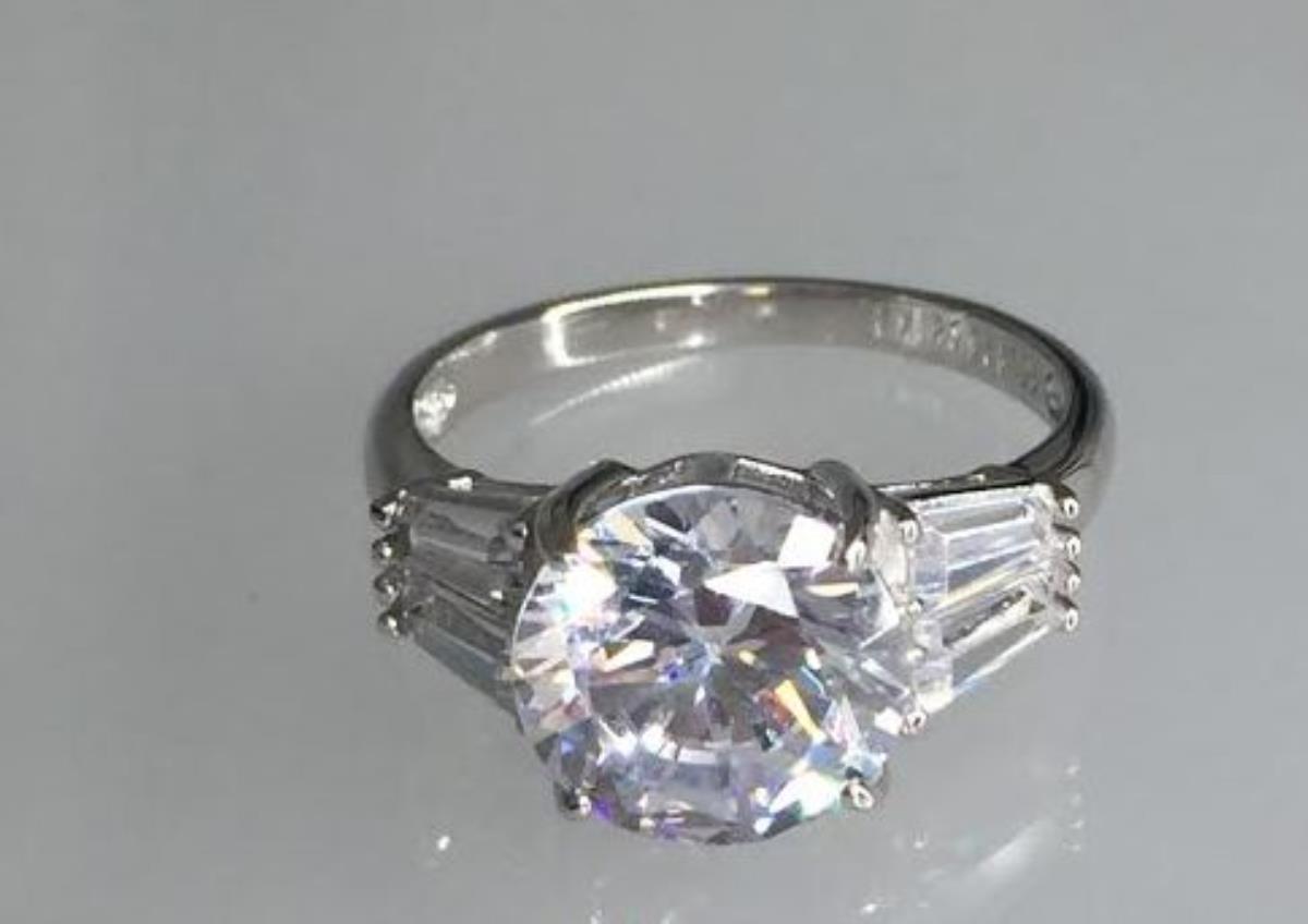 Sterling Silver Rhodium 10.00mm Round Cut Engagement Ring