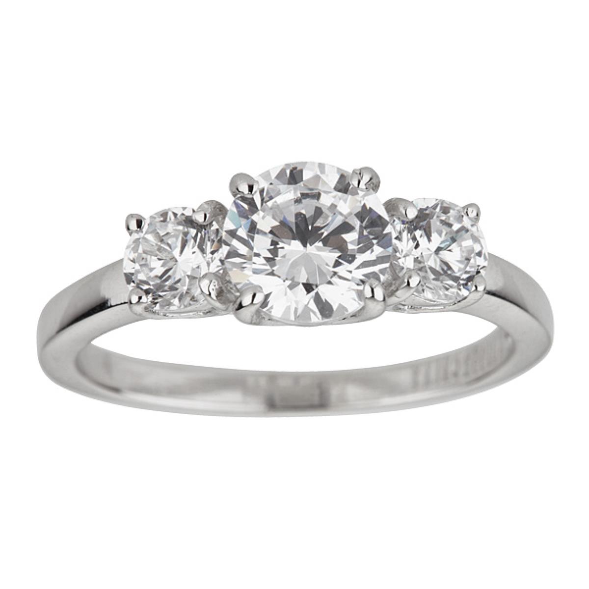 Sterling Silver Rhodium Three Round Cut Stone Engagement Ring