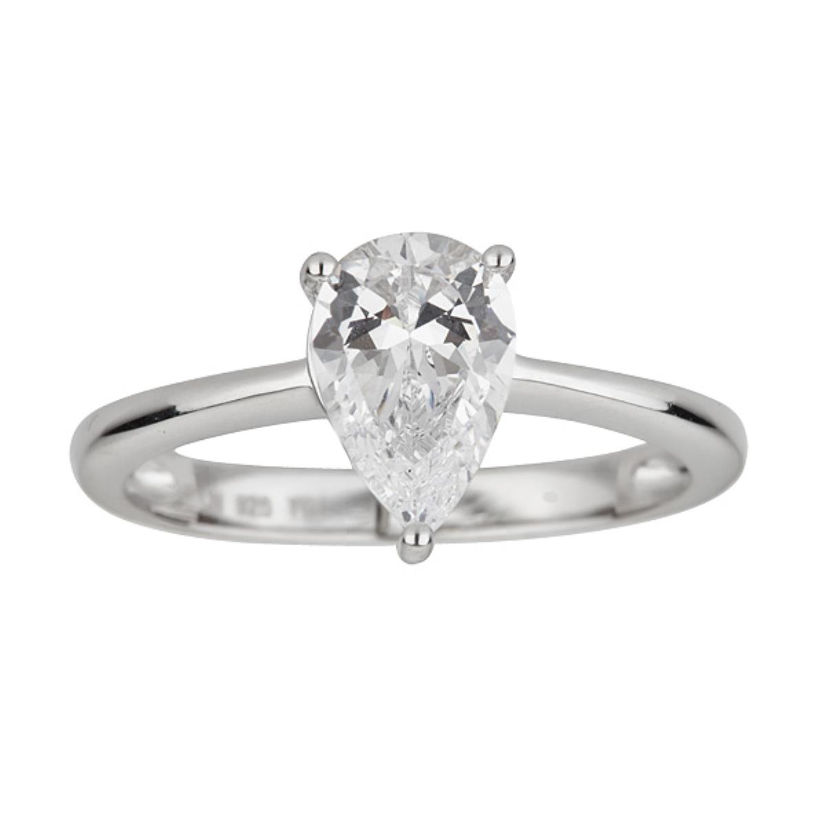 Sterling Silver Rhodium 6x9mm Pear Cut Solitaire Engagement Ring