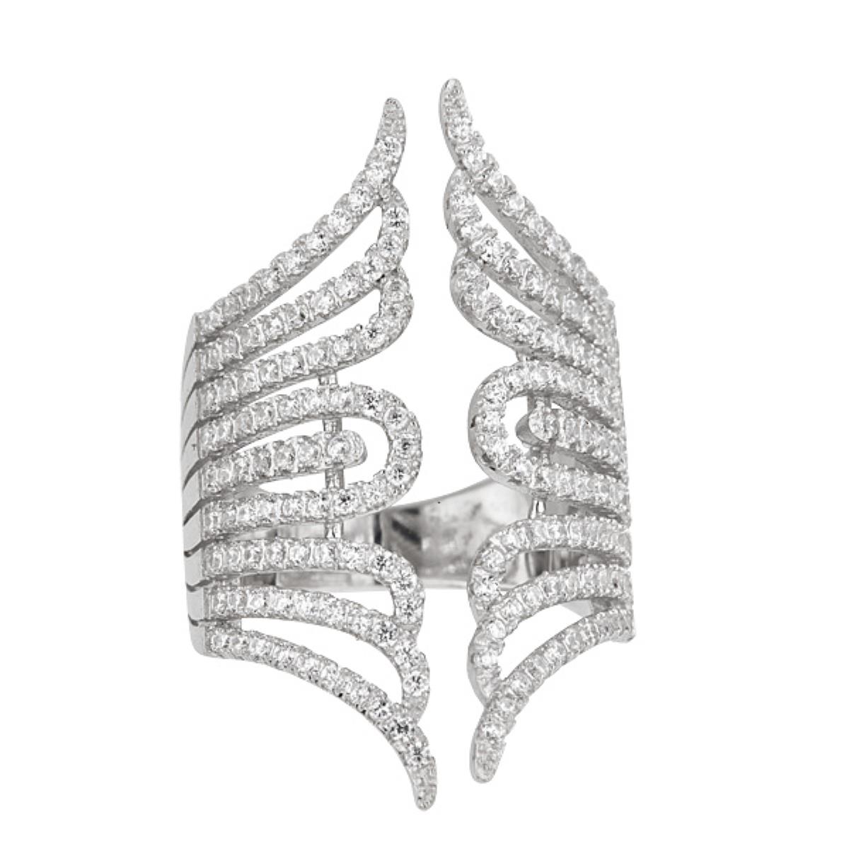 Sterling Silver Rhodium Open Wing Cocktail Fashion Ring