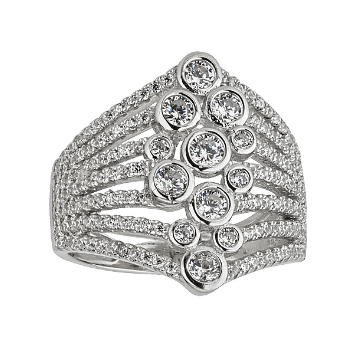 Sterling Silver Rhodium Pave Bezel Fashion Ring