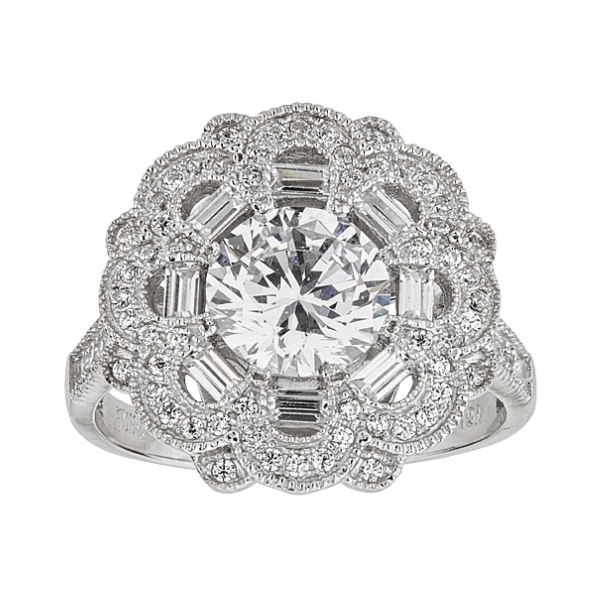Sterling Silver Rhodium Vintage Flower Fashion Ring
