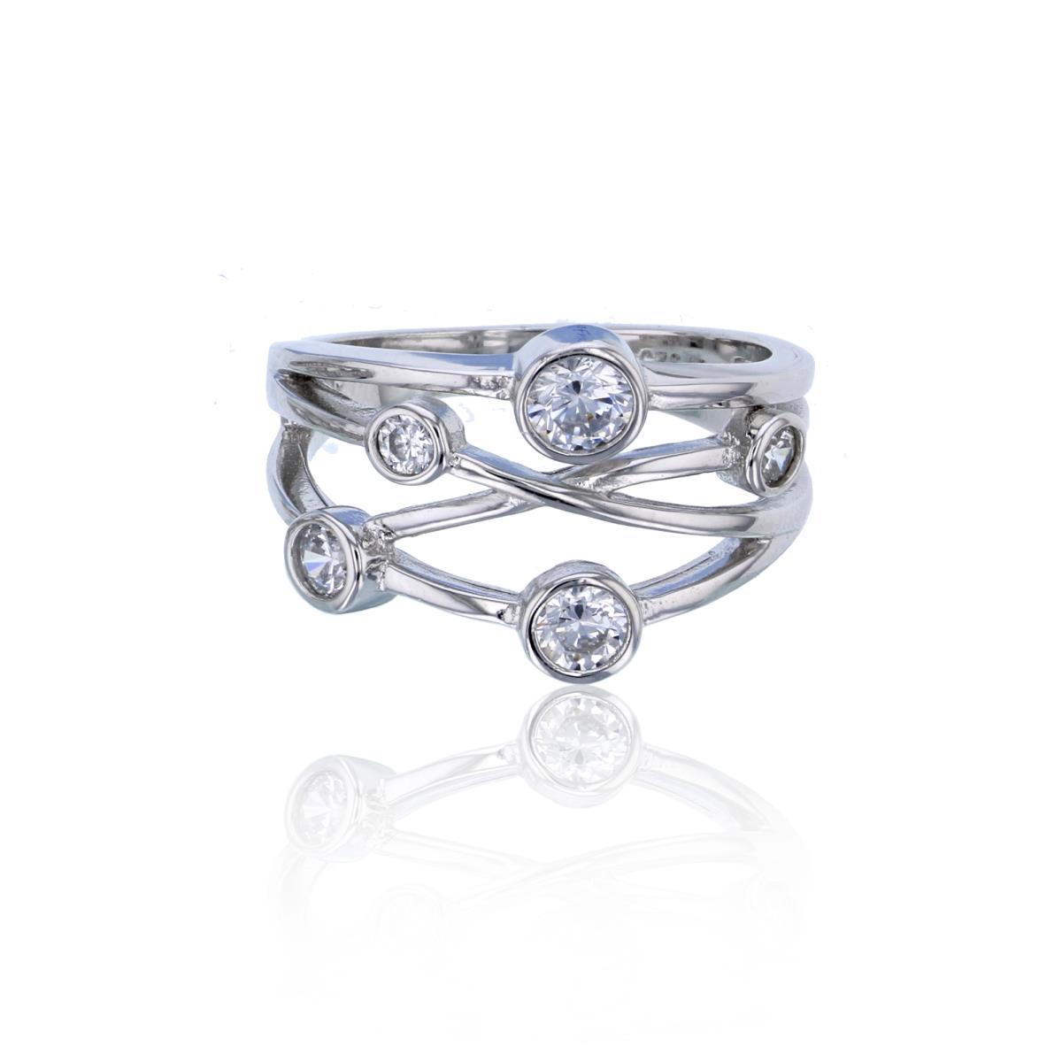 Sterling Silver Rhodium Criss-Cross Bezel Fashion Ring
