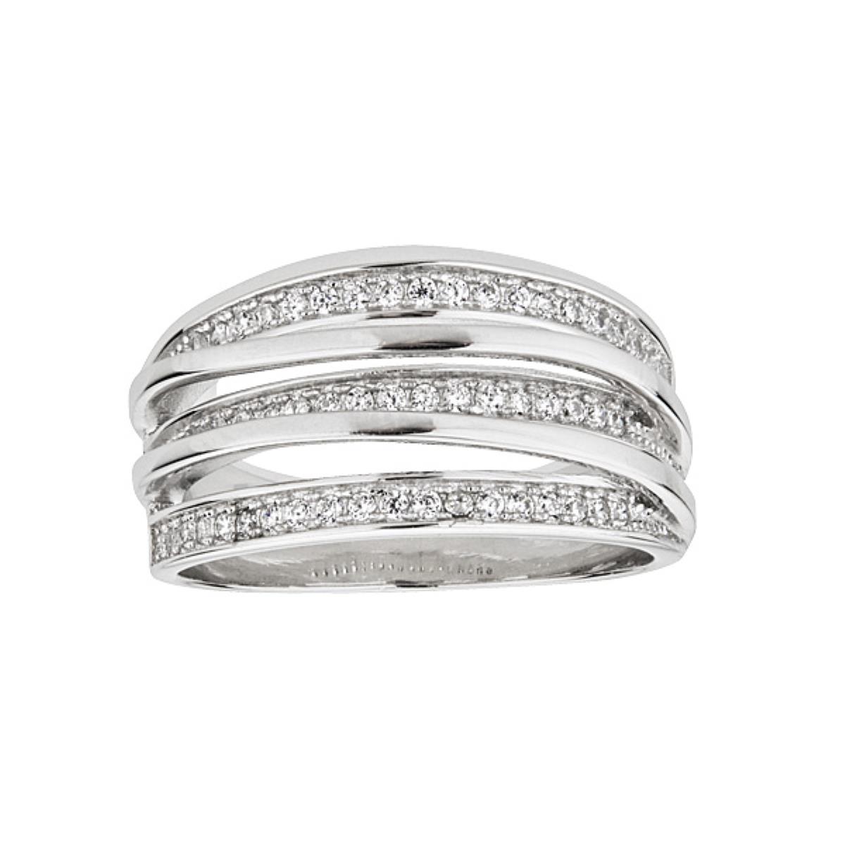 Sterling Silver Rhodium Micropave and High Polished Multi-Row Fashion Ring