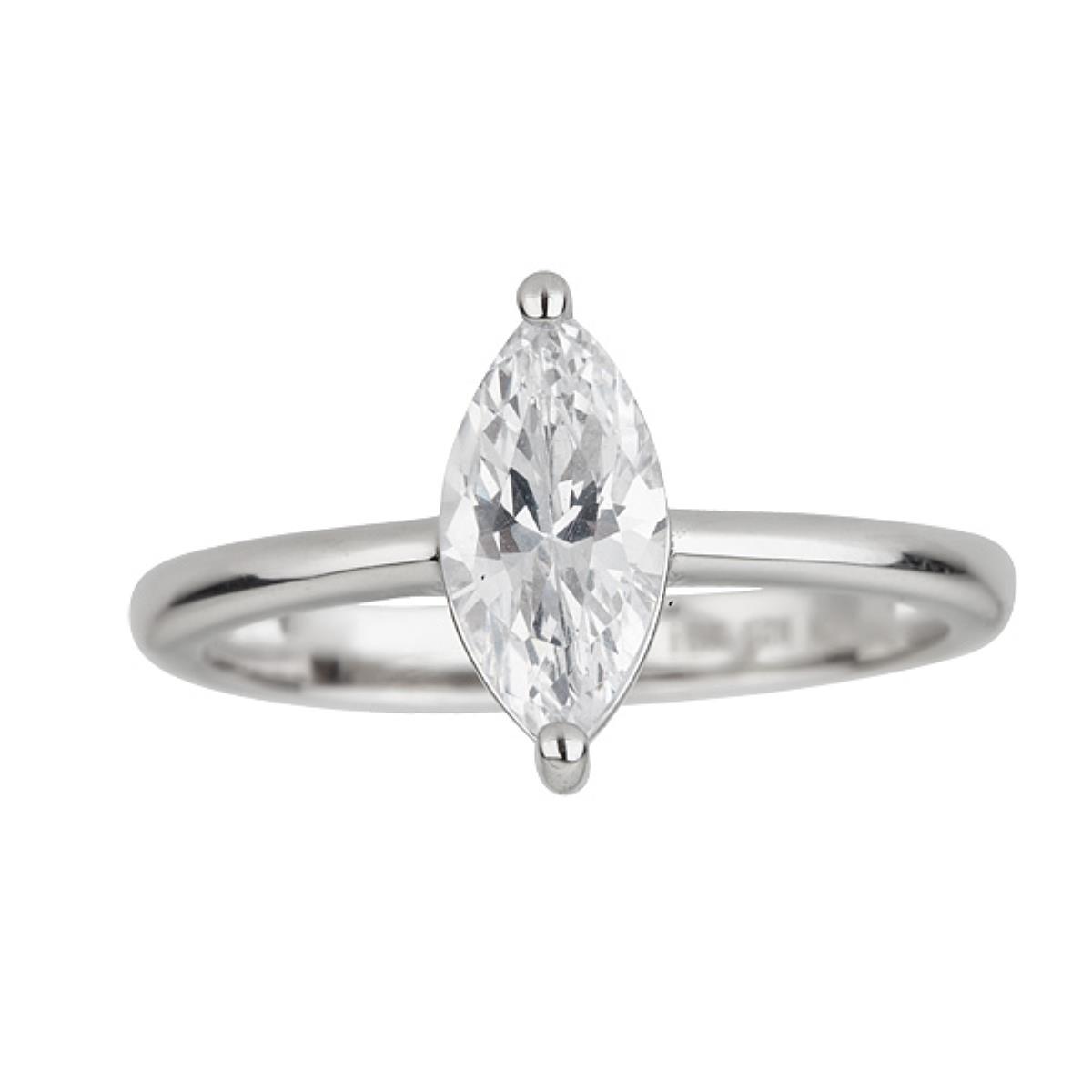 Sterling Silver Rhodium 5x10mm Marquise Cut Solitaire Engagement Ring