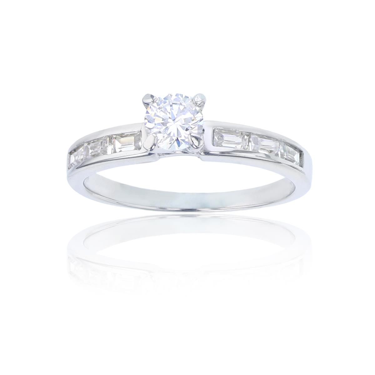 10K White Gold 5.00mm Round Cut Engagement Ring with Baguette Band