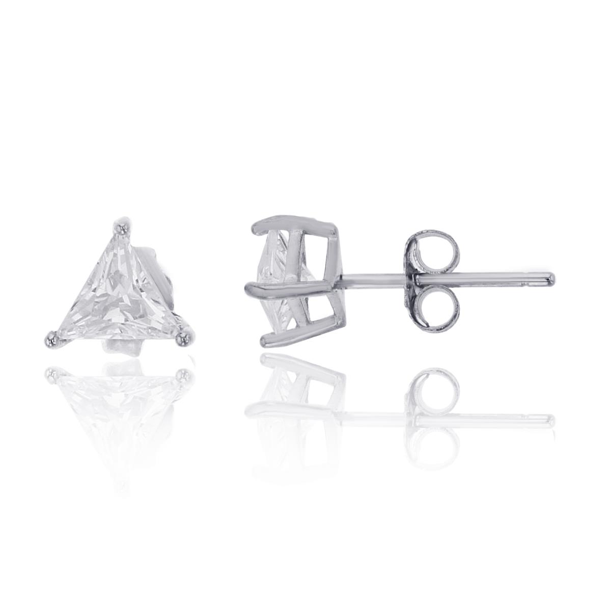 Sterling Silver Rhodium 5x5mm AAA Trillion Solitaire Stud