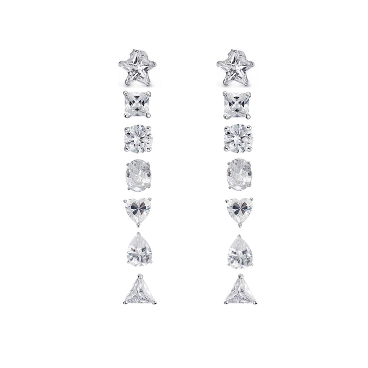 Sterling Silver Rhodium 7 Days AAA 6MM Solitaire Stud Earring Set B