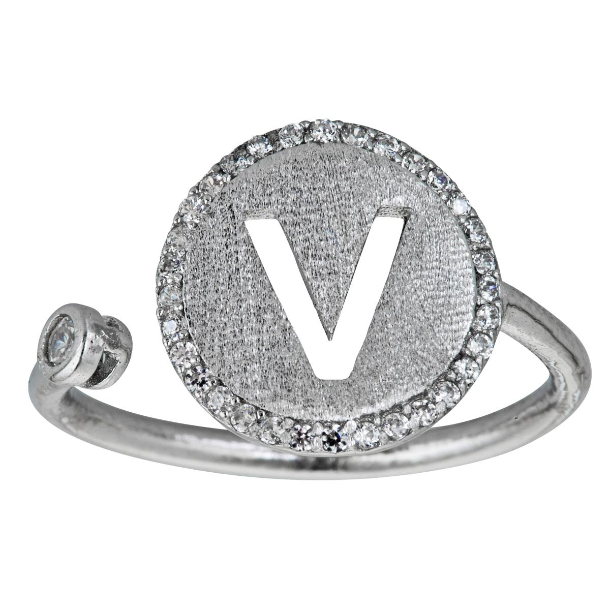 Sterling Silver Initial  V Ring