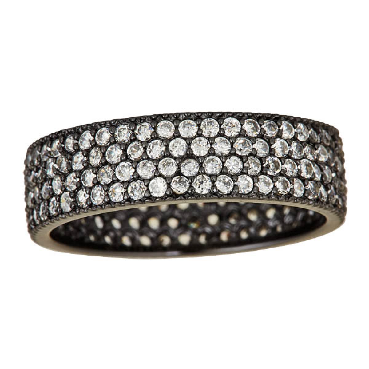 Sterling Silver Black 4 Row Pave Eternity Band