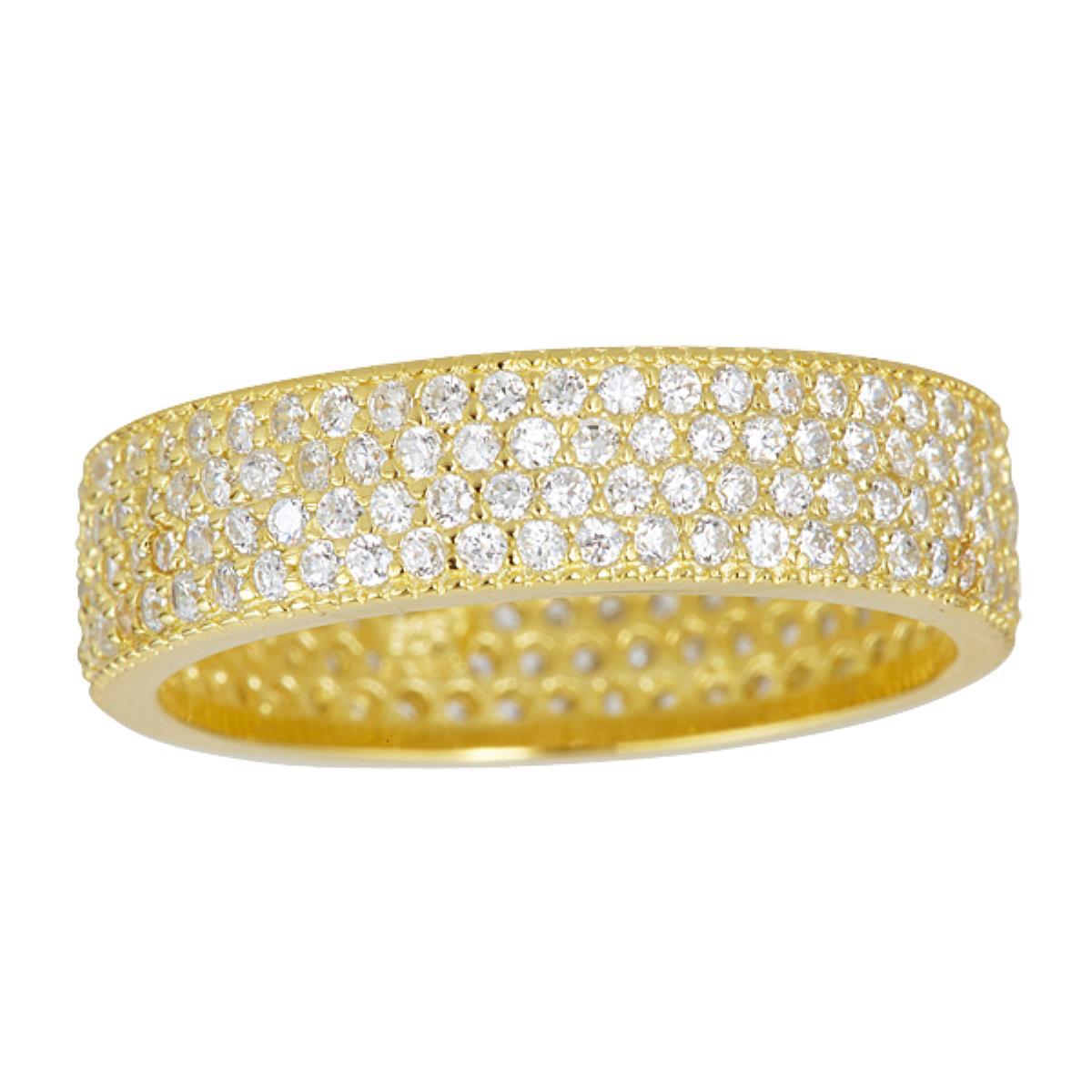 Sterling Silver Yellow 4 Row Pave Eternity Band