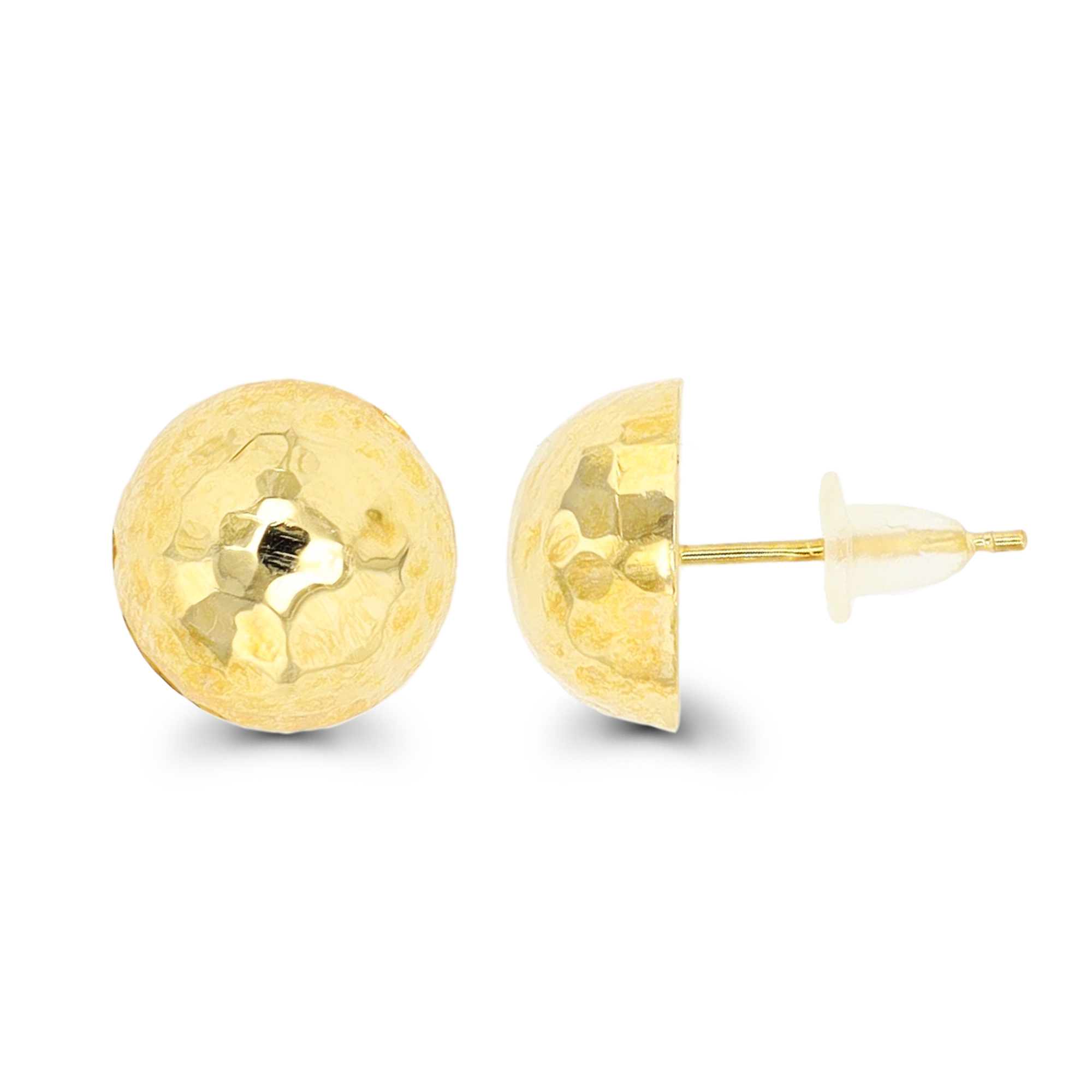 14K Yellow Gold 10MM Diamond Cut Half Ball Stud Earring