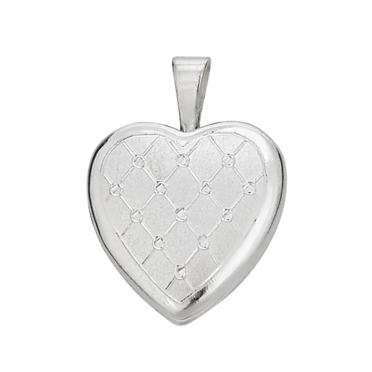 Sterling Silver Rhodium Satin Lattice Heart Locket 18" Diamond Cut Cable Chain Necklace