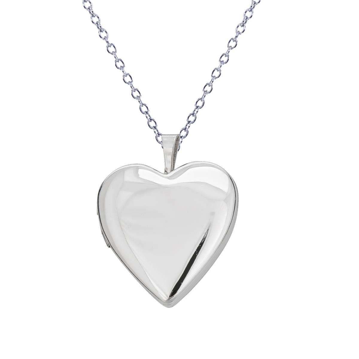 Sterling Silver Rhodium High Polished & Satin Reversible Heart Locket 18" Diamond Cut Cable Chain Necklace