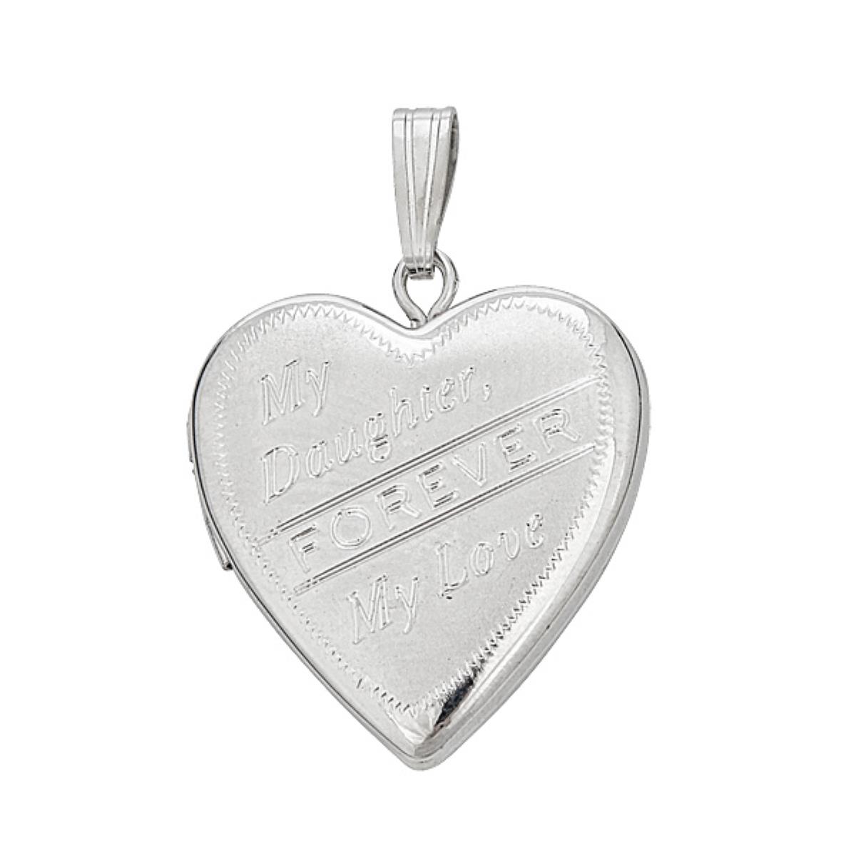 Sterling Silver Rhodium Satin "My Daughter" Heart Locket 18" Diamond Cut Cable Chain Necklace