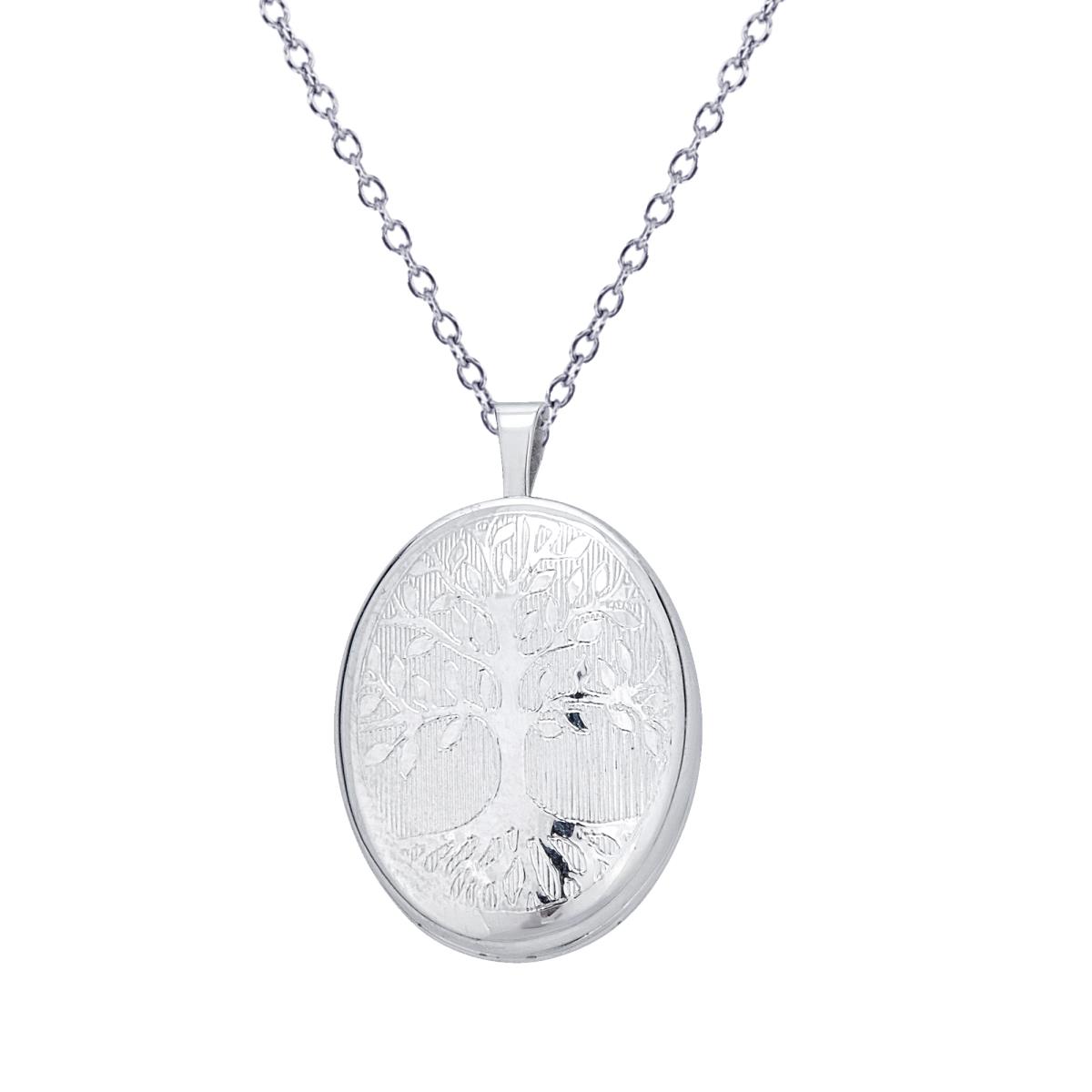 Sterling Silver Rhodium Tree of Life Oval Locket 18" DC Cable Chain Necklace
