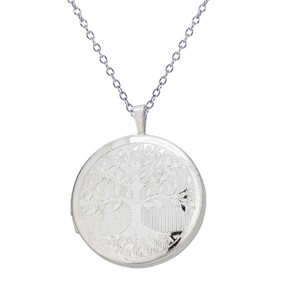 Sterling Silver Rhodium Tree of Life Round Locket 18" DC Cable Chain Necklace