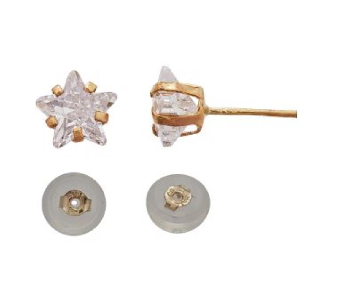 10K Yellow Gold 4.00mm Star Cut Solitaire Stud & Silicone Bubble Back