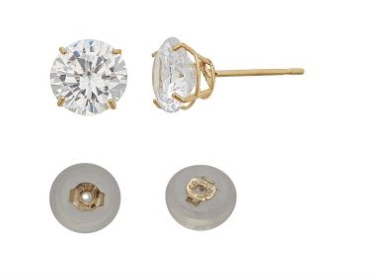 10K Yellow Gold Round Cut Solitaire 2mm Stud & Silicone Bubble Back