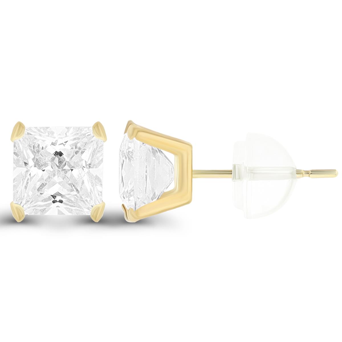 10K Yellow Gold 6x6 Square Solitaire Stud Earring