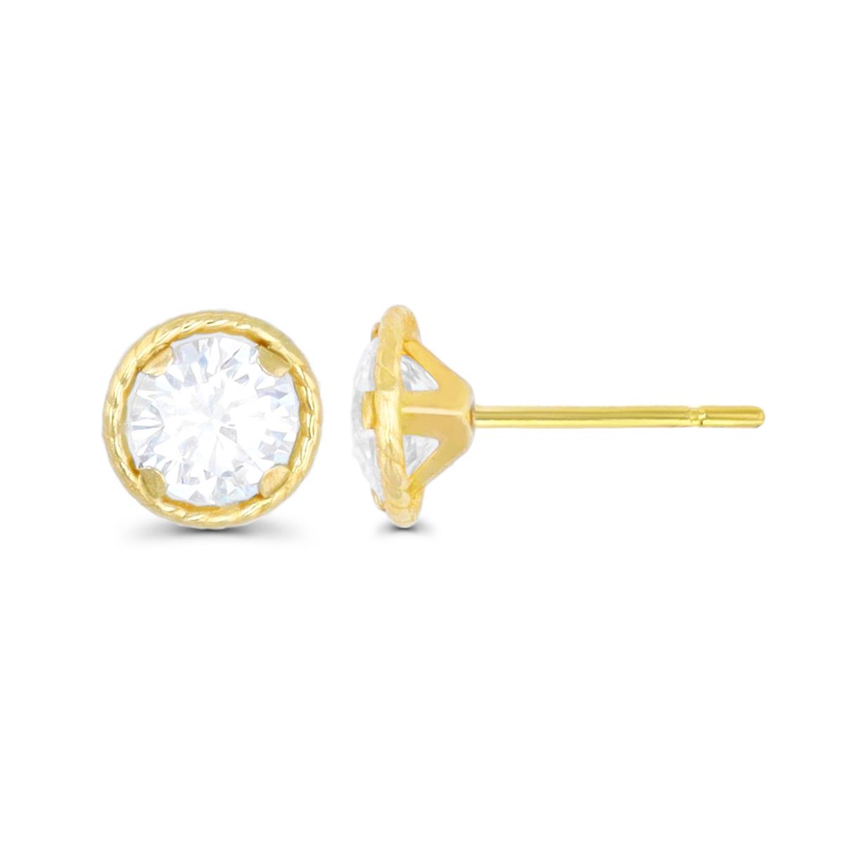 10K Yellow Gold 5.00mm Round  Martini Rope Solitaire Stud Earring