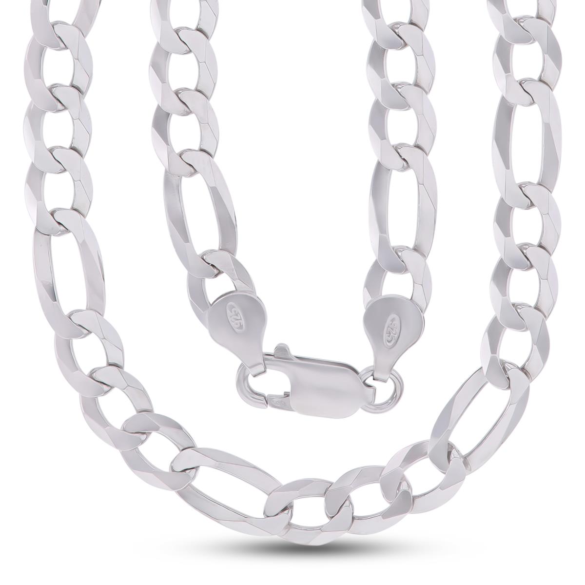 Sterling Silver Platinum Plated DC 6.6mm 160 Figaro 22"Chain