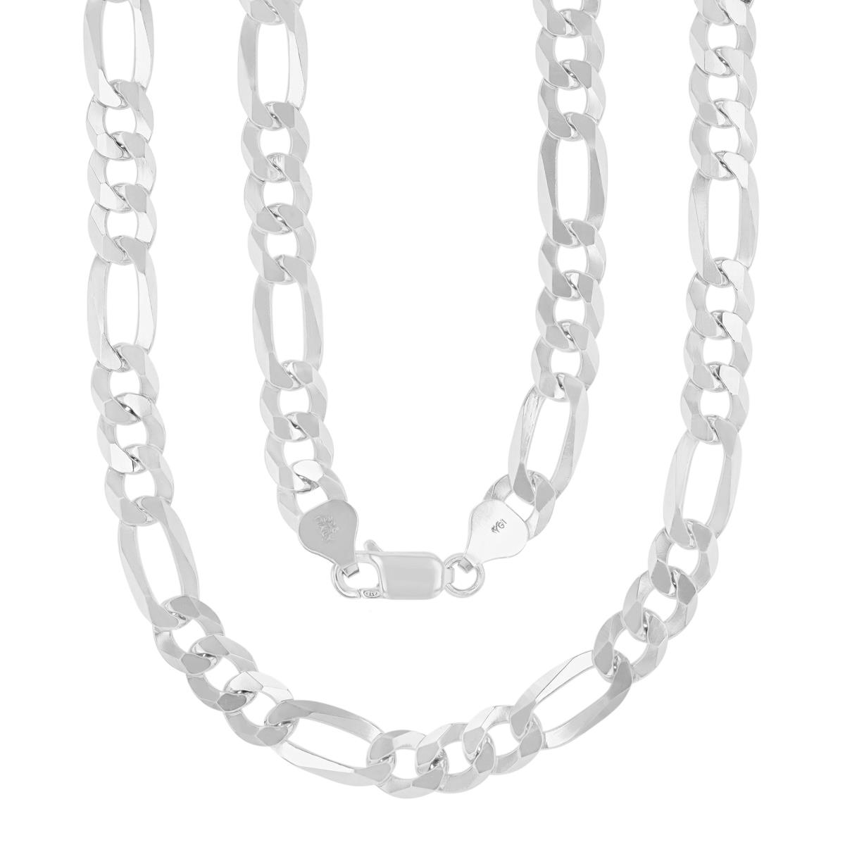 Sterling Silver Platinum Plated 7.70mm 180 Figaro 24" Chain