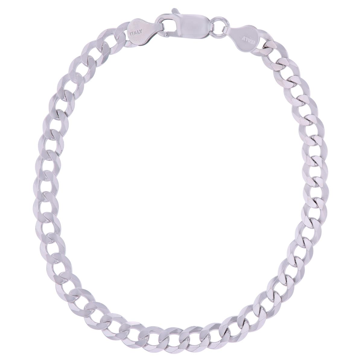 Sterling Silver Platinum Plated 6mm 160 Flat Curb 8.25"Chain Bracelet
