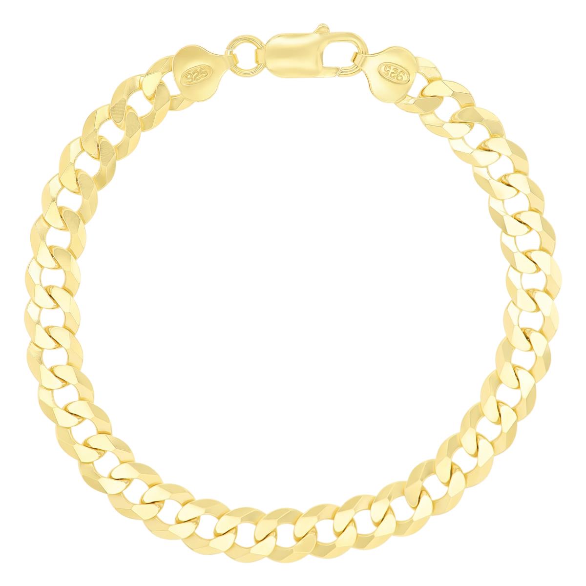 Sterling Silver Yellow 1 Micron 7.7mm 200 Flat Curb 8.5"Chain Bracelet
