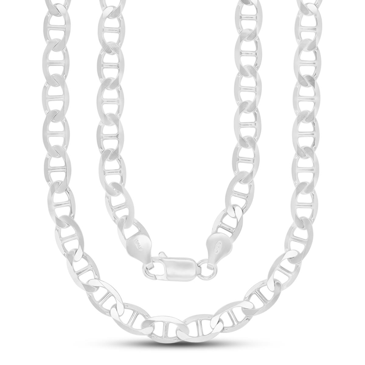 Sterling Silver Platinum Plated 6.3mm 150 Flat Mariner 24" Chain