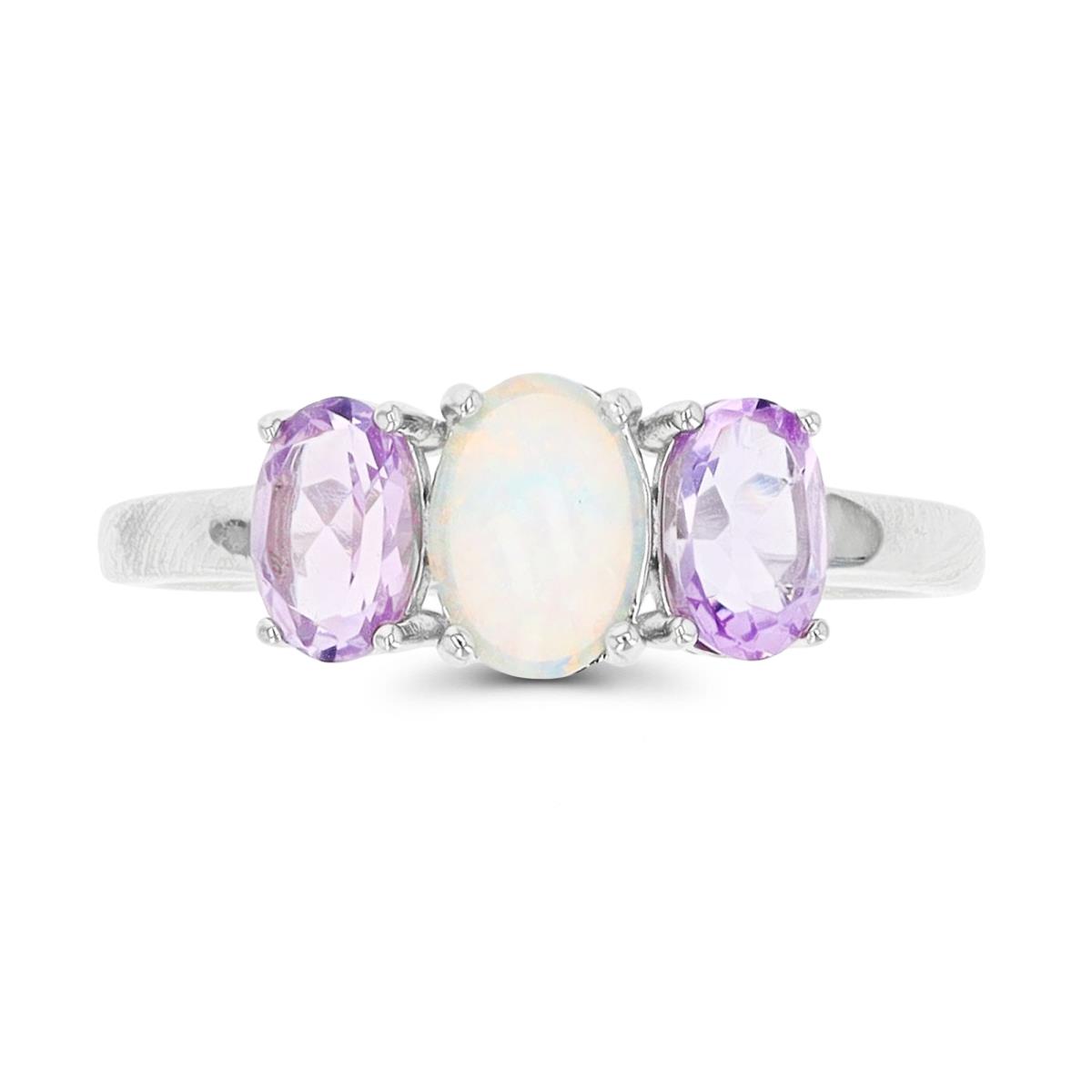 Sterling Silver Rhodium Created Opal & Amethyst Oval Fashion Ring