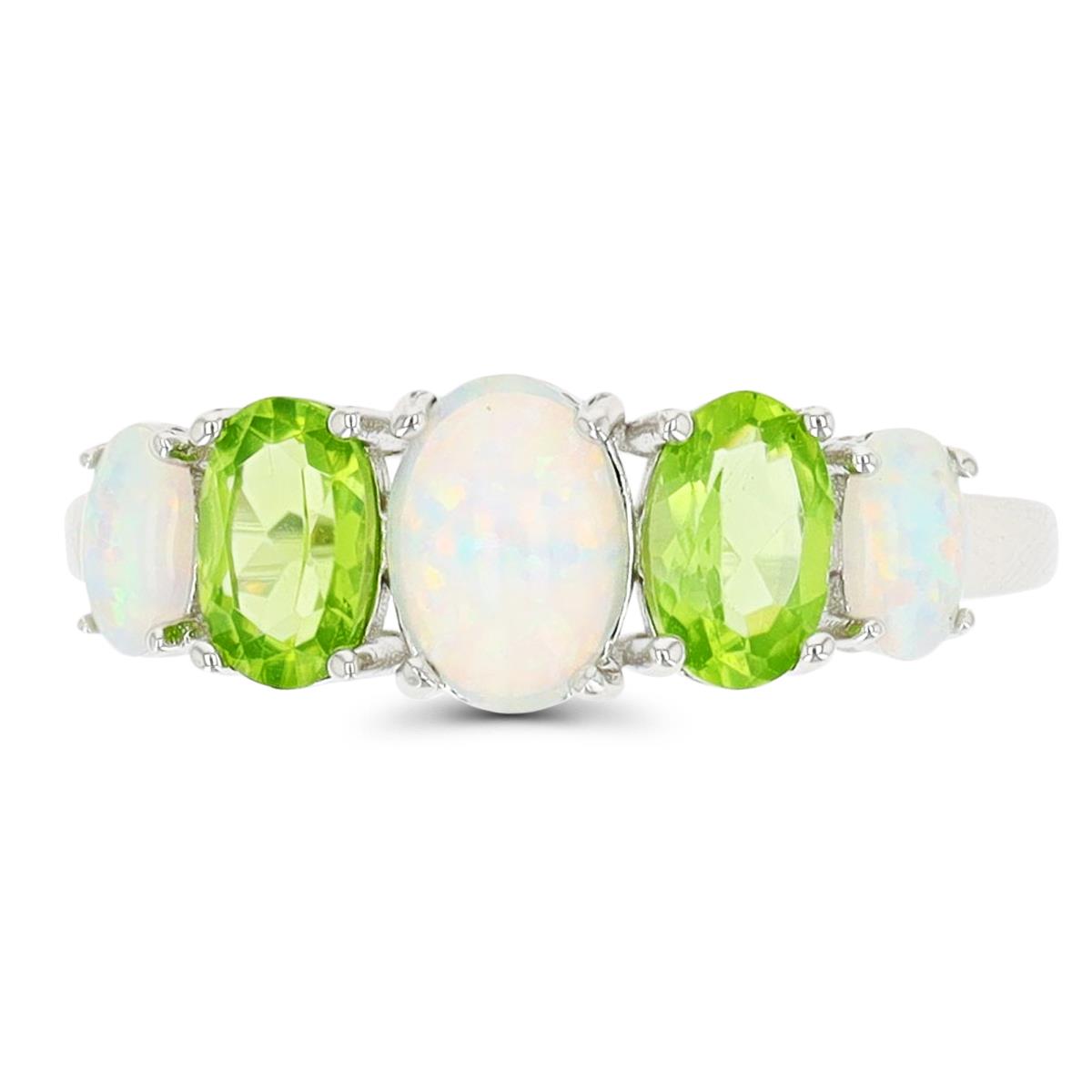 Sterling Silver Rhodium Plating Created Opal & Peridot Oval Anniversary Ring