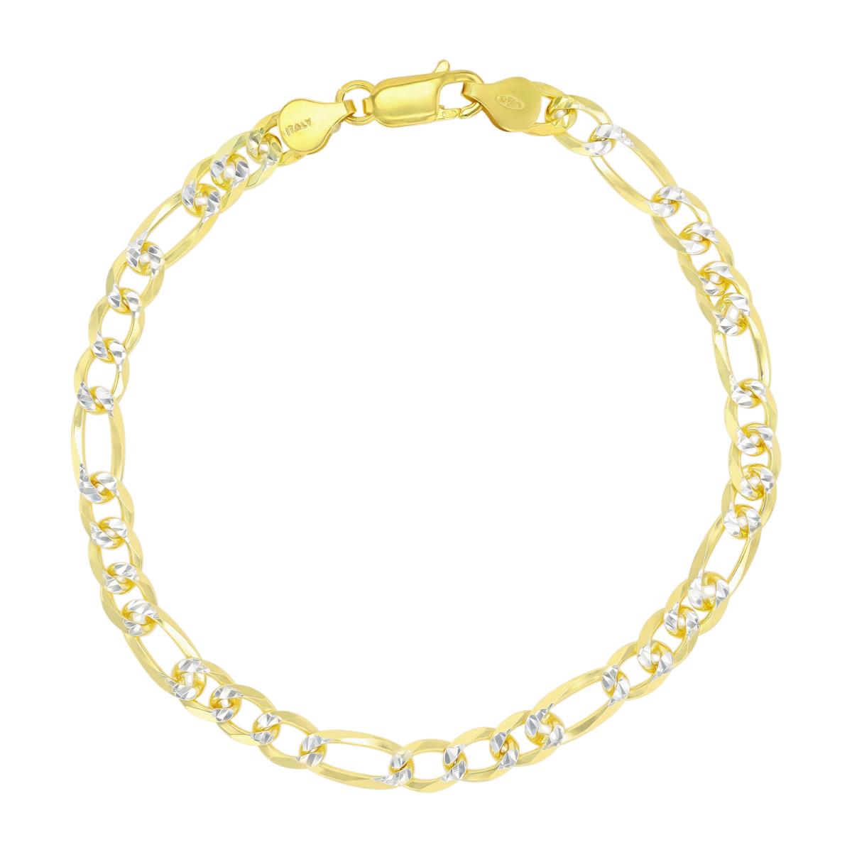 Sterling Silver Two-Tone 1 Micron DC 5.8mm 160 Figaro Pave 22"Chain 
