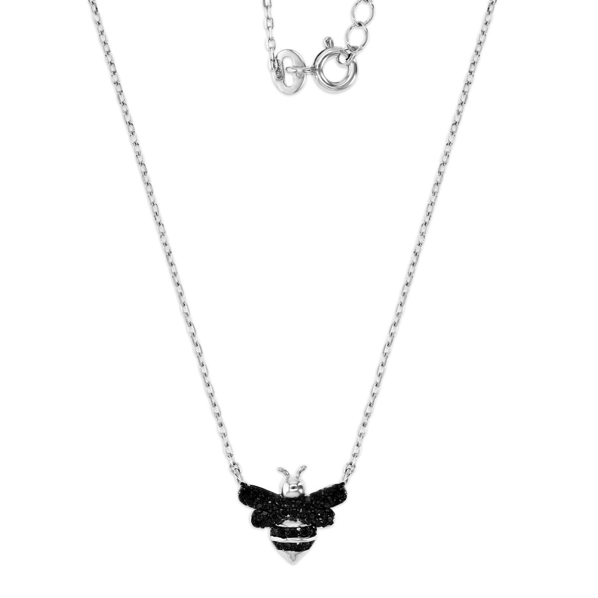 Sterling Silver Black & White  Black Spinel Butterfly 16+2" Necklace