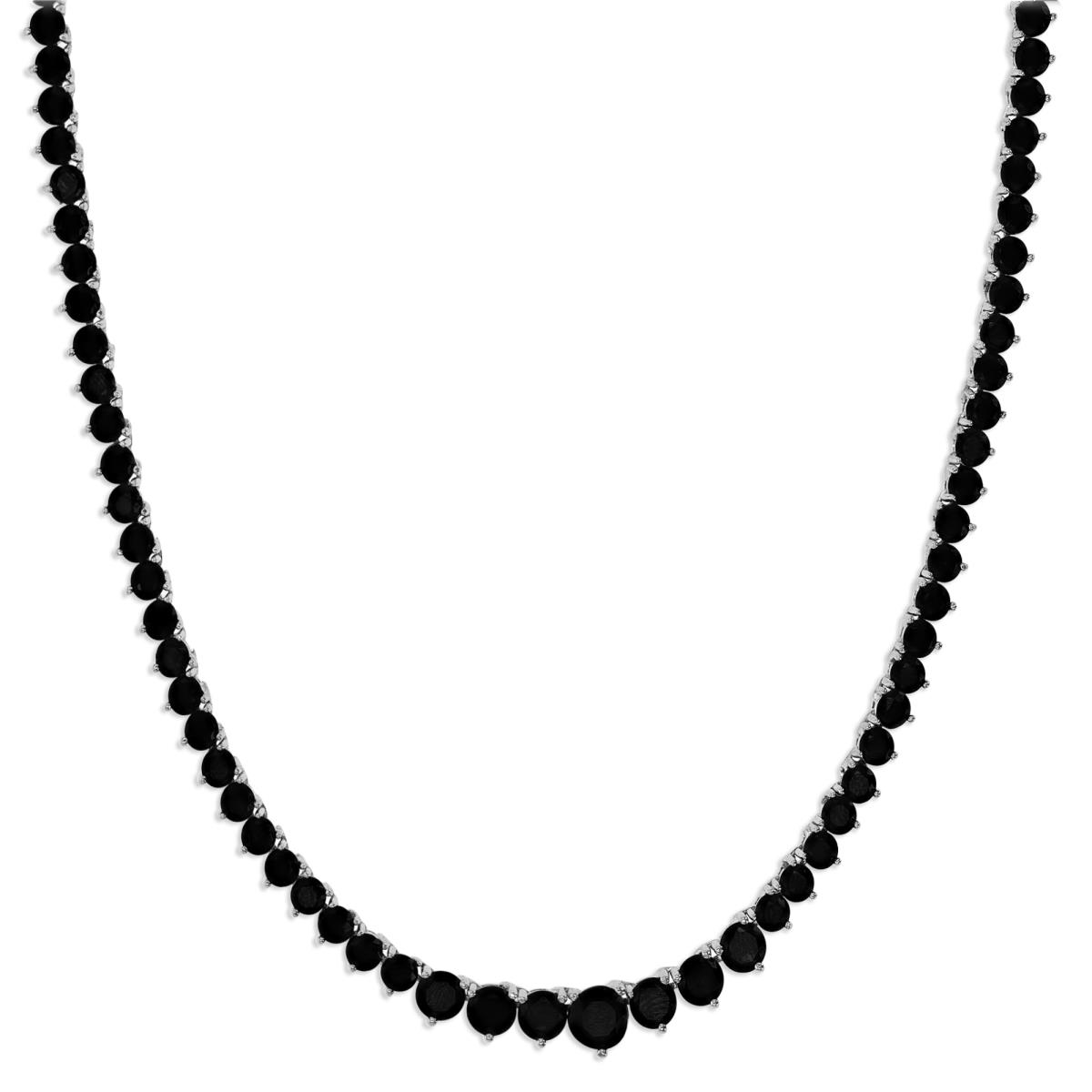 Sterling Silver Rhodium Pave Twist Drop Pear 17" + 1" Black Spinel Extender Necklace