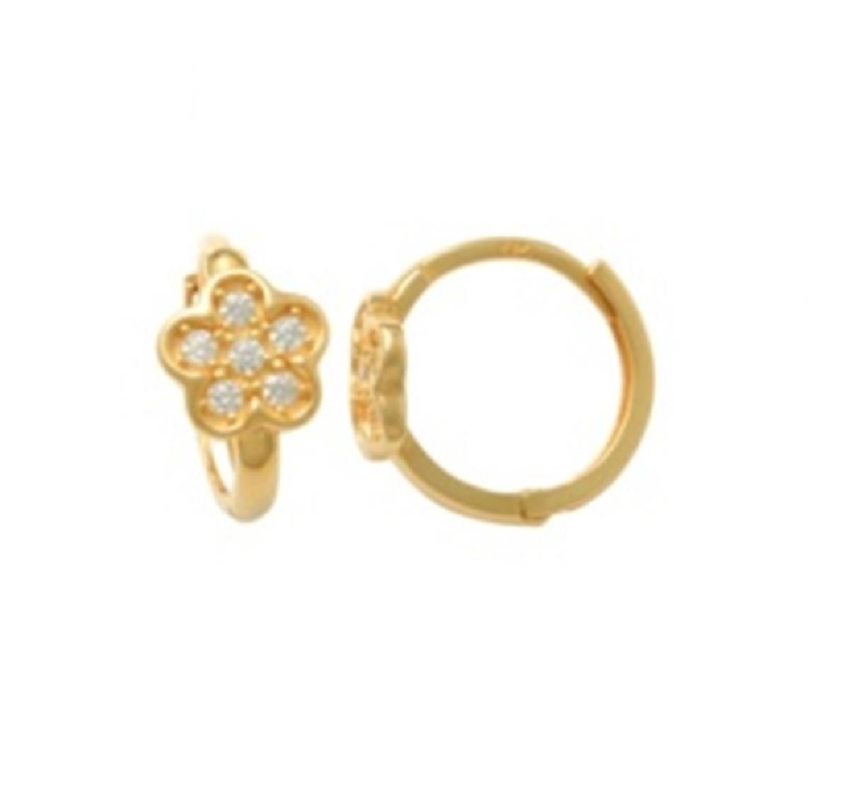 10K Yellow Gold Flower Huggie Earring
