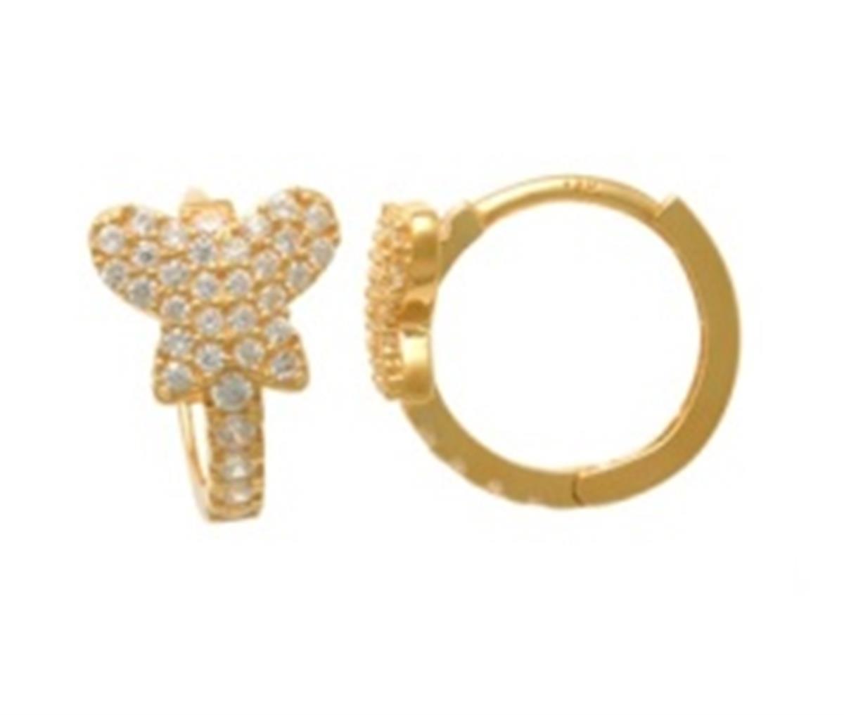 14K Yellow Gold Pave Butterfly Huggie Earring
